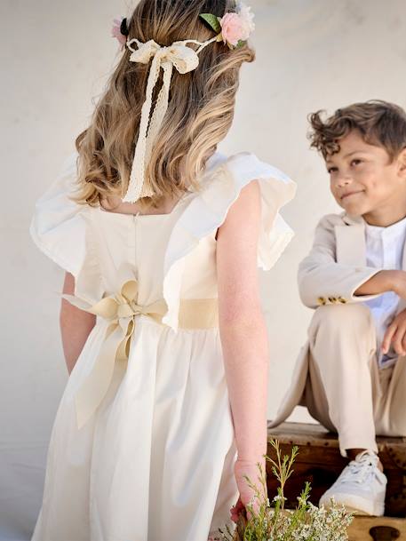 Robe cérémonie fille ceinture dorée blanc+blush - vertbaudet enfant 