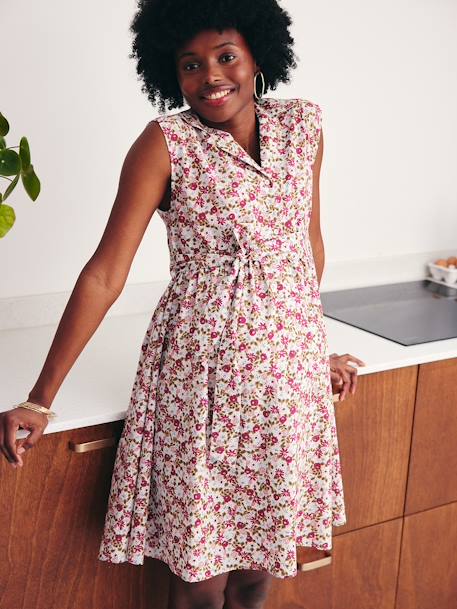 Robe-chemise sans manches courte grossesse et allaitement marine+rose - vertbaudet enfant 