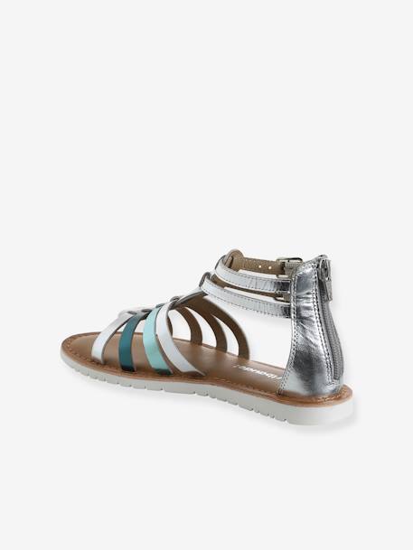 Sandalen met bandjes in spartaanse stijl van leer voor kinderen zilver - vertbaudet enfant 