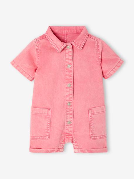 Twill romper voor baby's snoepjesroze - vertbaudet enfant 