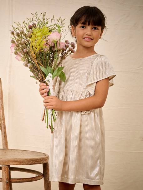 Robe de fête lamée effet plissé fille manches papillon or - vertbaudet enfant 