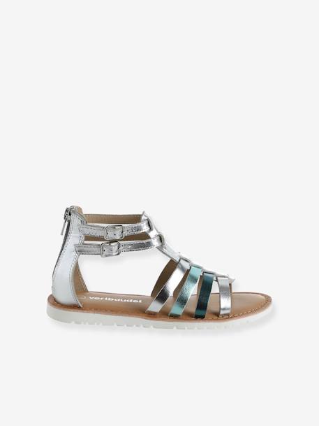 Sandalen met bandjes in spartaanse stijl van leer voor kinderen zilver - vertbaudet enfant 