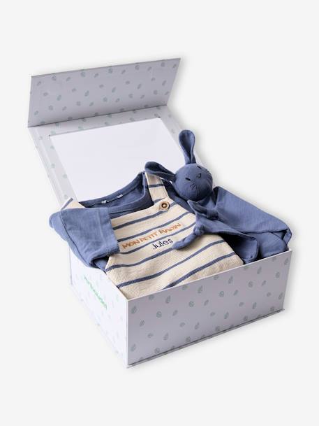 Set van 3 stuks: T-shirt + romper + knuffelbeer voor baby, te personaliseren blauw, gestreept+saliegroen - vertbaudet enfant 