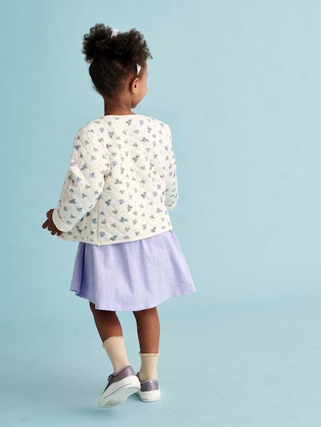 Meisjesset gewatteerd jack met bloemenprint + jurk paars+rozen - vertbaudet enfant 