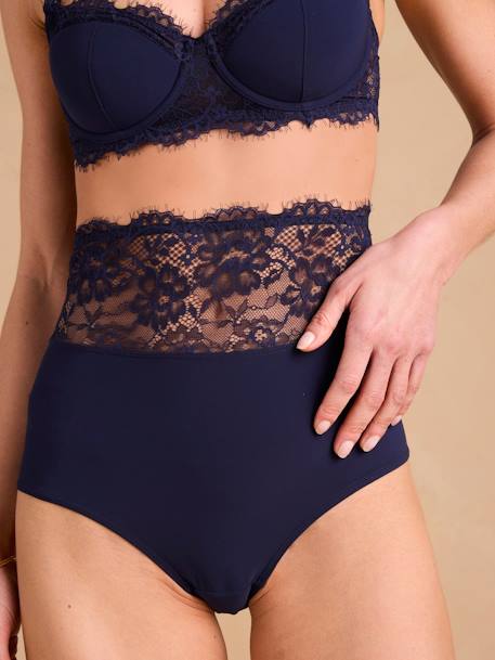 Set van 2 zwangerschapsbroeken met hoge taille in crêpe en kant ENVIE DE FRAISE marineblauw - vertbaudet enfant 