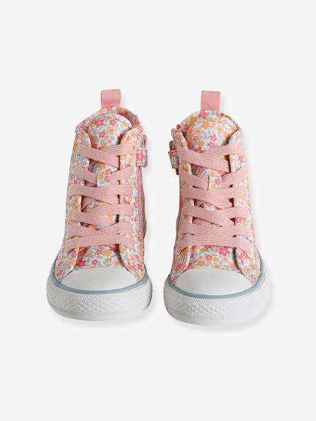 Hoge sneakers voor meisjes van decoratief stof wit, bedrukt - vertbaudet enfant 