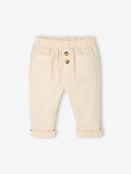 Pantalon bébé taille élastiquée caramel+vanille - vertbaudet enfant 
