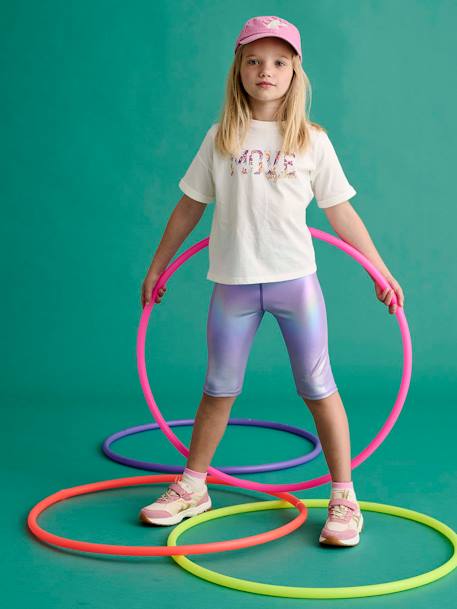Sportset voor meisjes T-shirt + iriserende kniebroek lila - vertbaudet enfant 