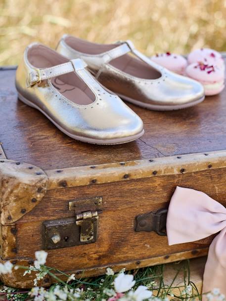 Ballerines cuir fille beige imprimé+or - vertbaudet enfant 