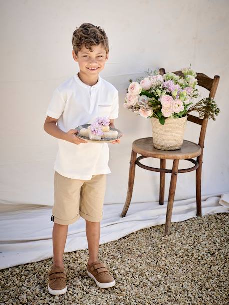 Polo garçon col Mao bleu ciel+écru - vertbaudet enfant 