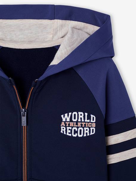 Sportsweater met raglanmouwen en ritssluiting voor jongens groen+marineblauw+pecannoot - vertbaudet enfant 