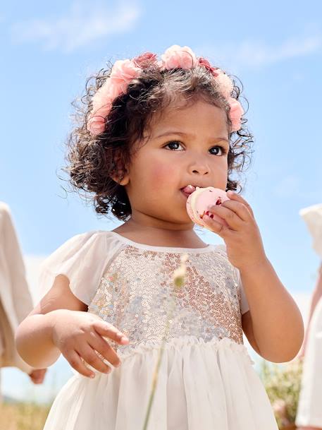 Jurkje met korte mouwen en knopen op de rug met pailletten wit - vertbaudet enfant 