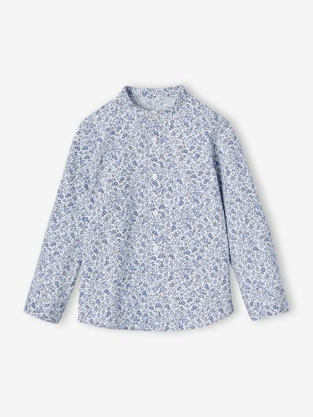 Jongenshemd met bloemenprint en Maokraag beige, bedrukt+blauw, bedrukt - vertbaudet enfant 