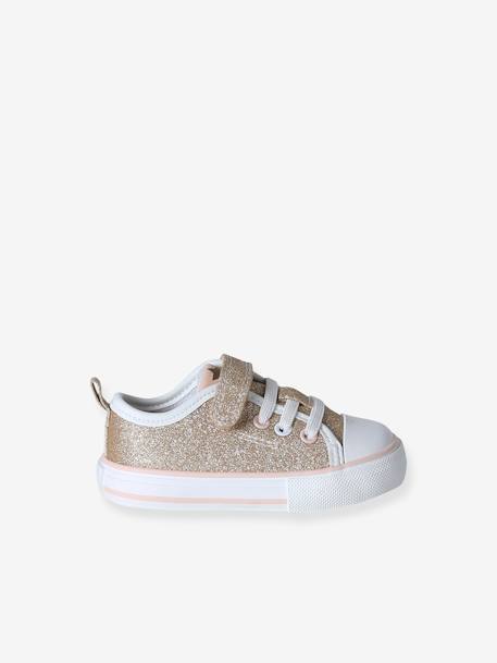 Baskets bébé fille synthétique lacets élastiqués et scratch or - vertbaudet enfant 