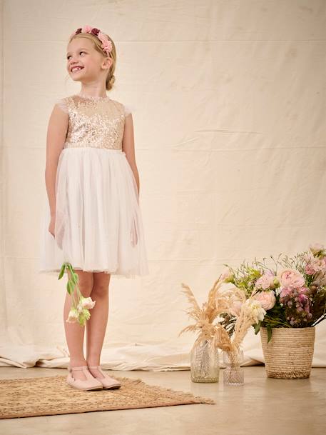 Robe cérémonie en sequins et tulle pailleté fille or - vertbaudet enfant 