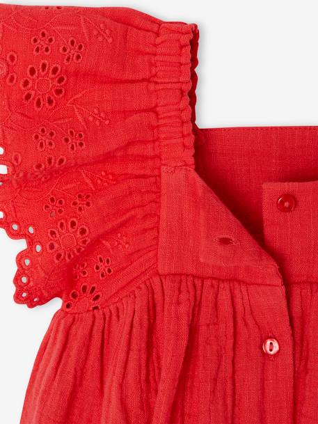 Katoenen babyjurk ecru+rood - vertbaudet enfant 