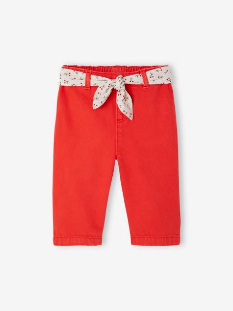 Wijde babybroek met strikceintuur rood - vertbaudet enfant 