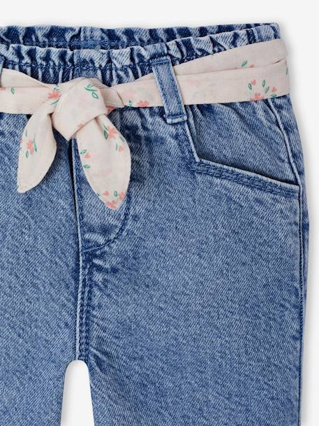 Pantalon large bébé fille denim léger ceinture imprimée double stone - vertbaudet enfant 