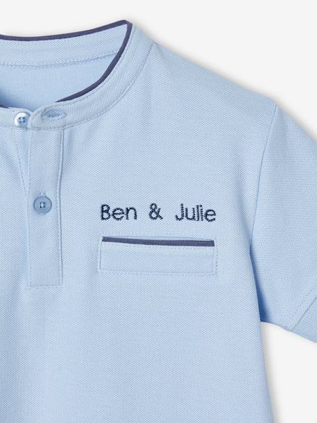 Polo garçon col Mao bleu ciel+écru - vertbaudet enfant 