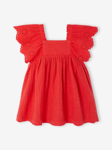 Robe bébé en gaze de coton écru+rouge - vertbaudet enfant 