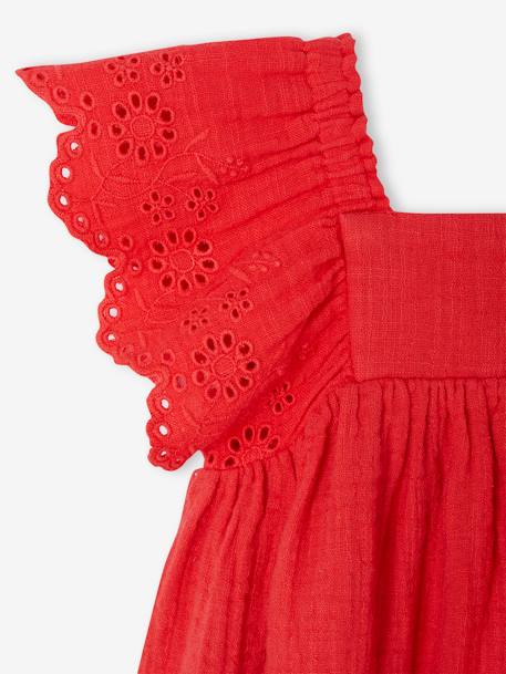 Katoenen babyjurk ecru+rood - vertbaudet enfant 