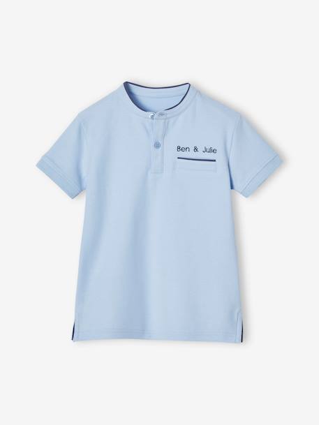 Polo garçon col Mao bleu ciel+écru - vertbaudet enfant 