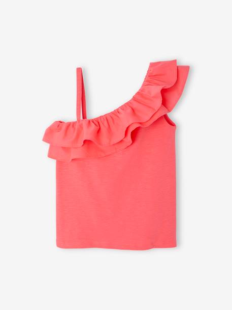 T-shirt à volant asymétrique fille corail+écru+vert sauge - vertbaudet enfant 