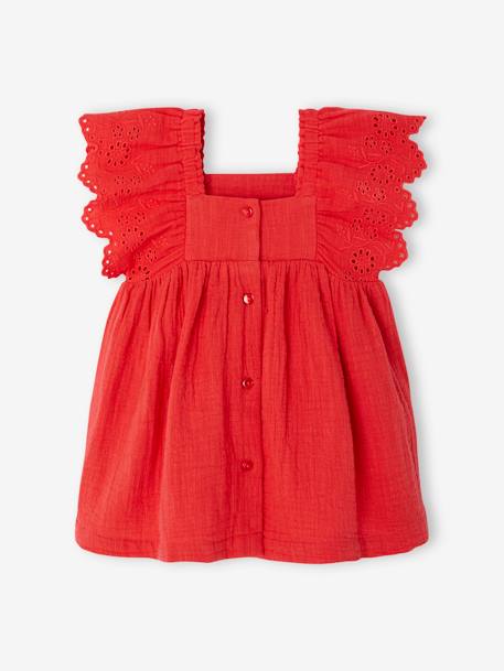 Katoenen babyjurk ecru+rood - vertbaudet enfant 