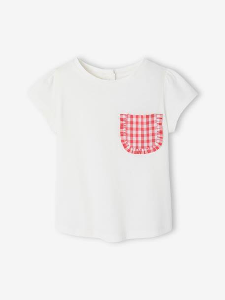 T-shirt met een leuk vichy zakje voor baby's ecru - vertbaudet enfant 