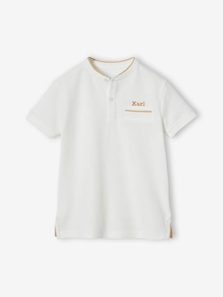 Polo garçon col Mao bleu ciel+écru - vertbaudet enfant 