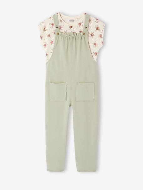 Meisjesset met T-shirt en tuinbroek rozen+saliegroen - vertbaudet enfant 