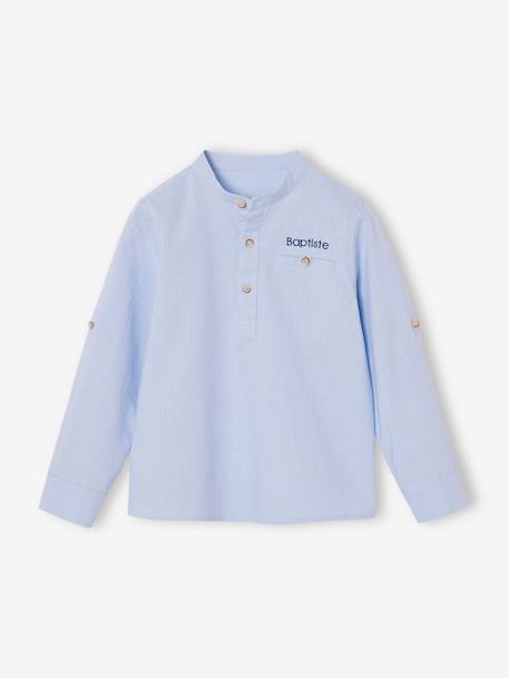 Chemise col Mao personnalisable blanc+bleu ardoise+bleu ciel+vert sauge - vertbaudet enfant 