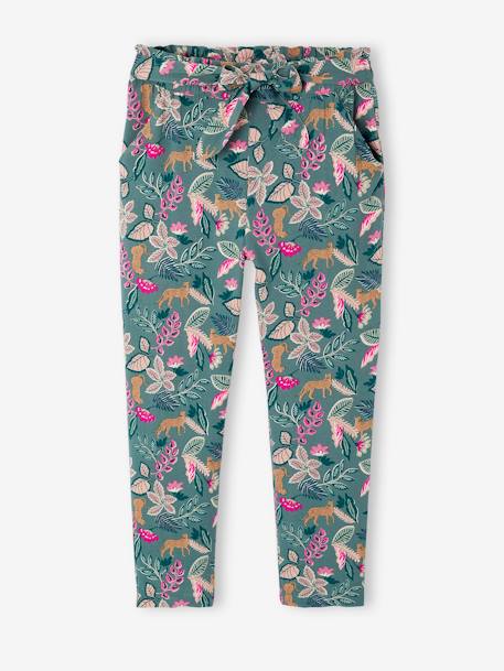Driekwartmeisjesbroek voor meisjes met bloemenprint marineblauw+rood+smaragdgroen - vertbaudet enfant 