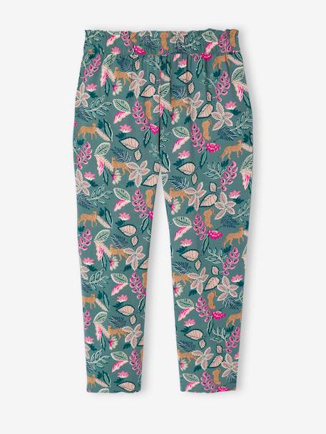 Driekwartmeisjesbroek voor meisjes met bloemenprint marineblauw+rood+smaragdgroen - vertbaudet enfant 