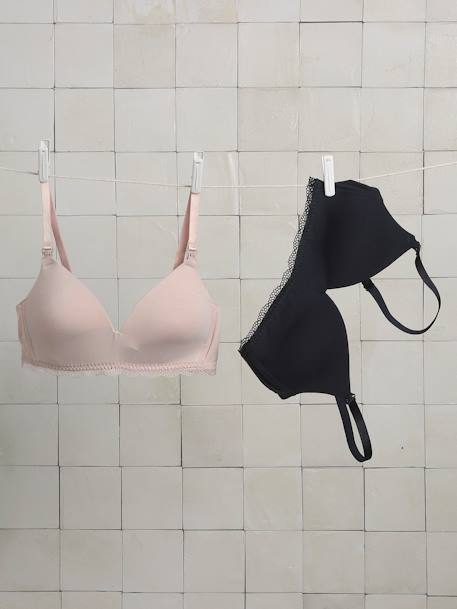 2 soutiens-gorge d'allaitement sans armatures viscose de bambou noir - vertbaudet enfant 