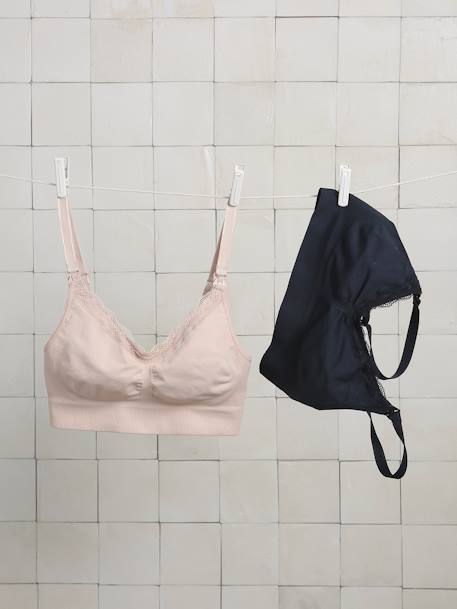 Set van 2 naadloze kant bh's voor zwangerschap en borstvoeding beige - vertbaudet enfant 