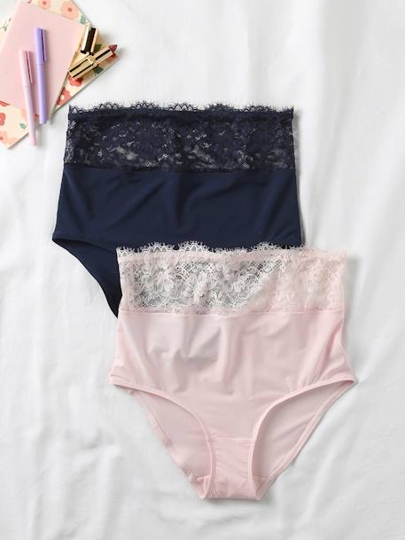 Set van 2 zwangerschapsbroeken met hoge taille in crêpe en kant ENVIE DE FRAISE marineblauw - vertbaudet enfant 
