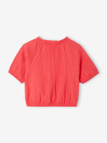 Tee-shirt blouse forme crop fille corail+écru+vert sauge - vertbaudet enfant 