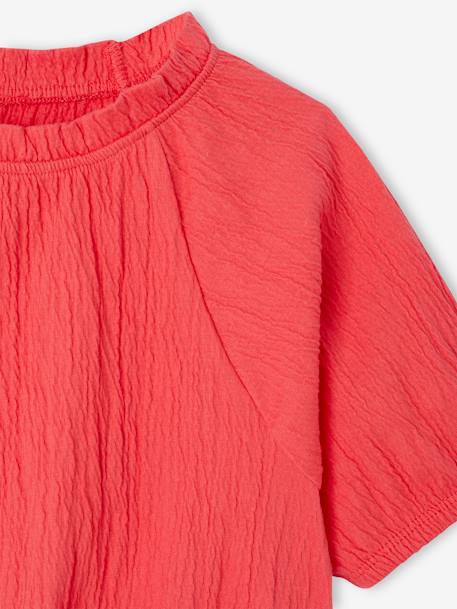 Tee-shirt blouse forme crop fille corail+écru+vert sauge - vertbaudet enfant 