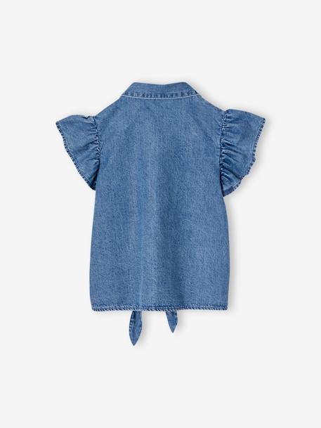 Blouse en denim avec nouette fille bleu moyen - vertbaudet enfant 