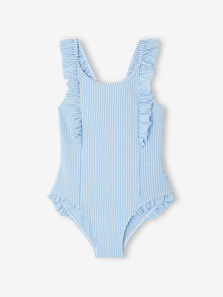 Maillot de bain rayé 1 pièce fille bleu ciel - vertbaudet enfant 