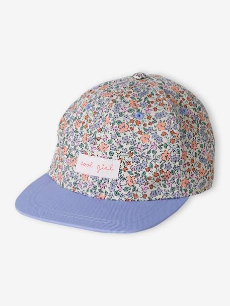 Casquette fleurie fille blanc imprimé+bleu+pivoine - vertbaudet enfant 