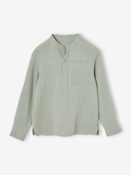 Chemise en gaze de coton personnalisable garçon manches retroussables écru+vert d'eau - vertbaudet enfant 