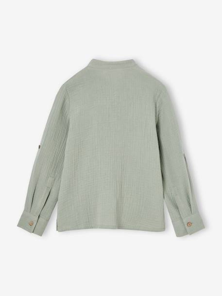 Chemise en gaze de coton personnalisable garçon manches retroussables écru+vert d'eau - vertbaudet enfant 