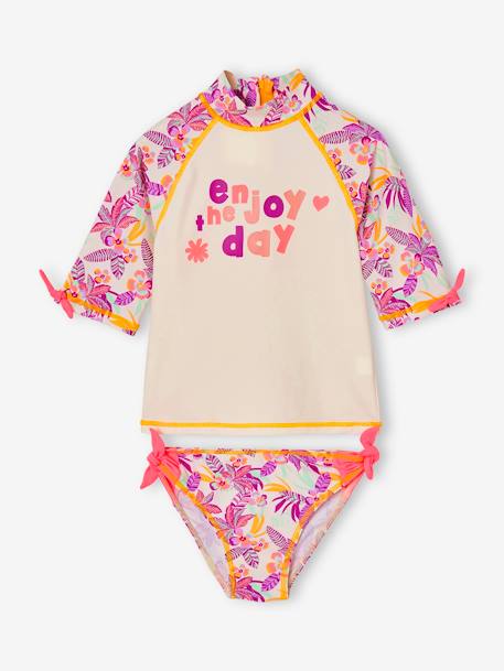 Ensemble de bain fille T-shirt anti-UV + culotte écru - vertbaudet enfant 