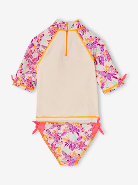 Zwemset voor meisjes met anti-UV shirt + broekje ecru - vertbaudet enfant 