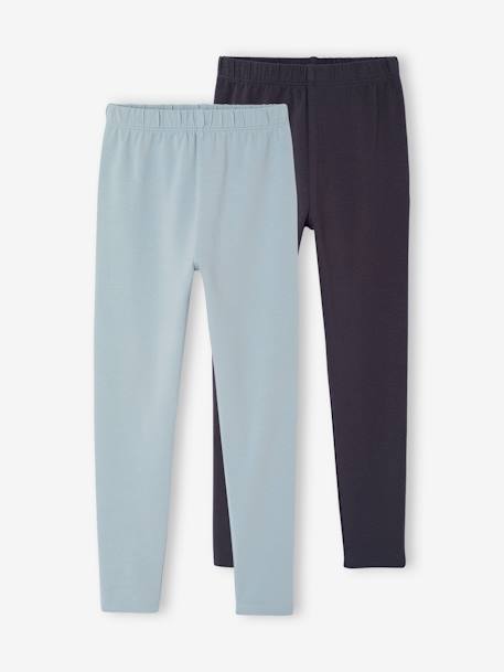 Lot de 2 leggings fille Basics anthracite+gris chiné+noir+lot gris anthracite + bleu mar - vertbaudet enfant 