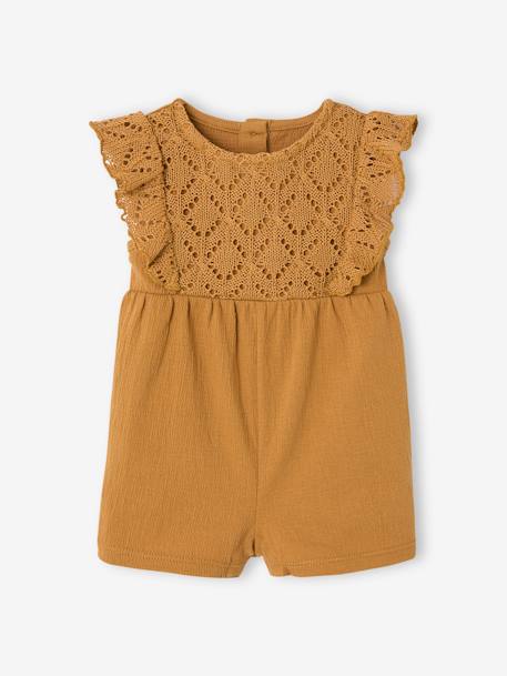 Combishort voor baby's van twee materialen karamel+koraal - vertbaudet enfant 