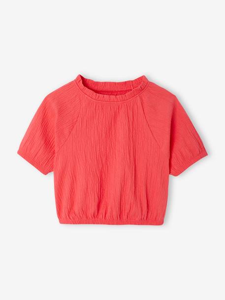 Tee-shirt blouse forme crop fille corail+écru+vert sauge - vertbaudet enfant 
