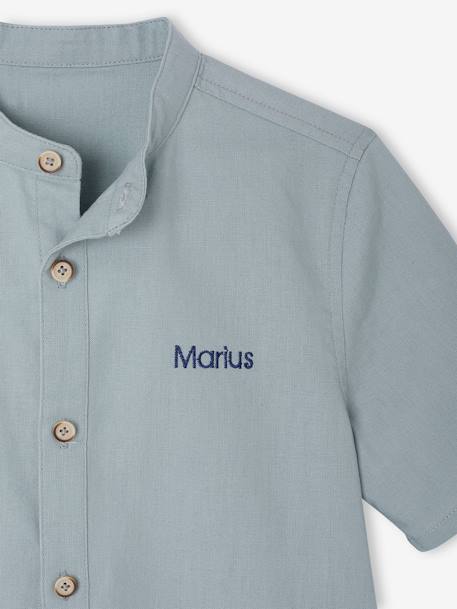 Chemise en lin col Mao garçon blanc+vert sauge - vertbaudet enfant 